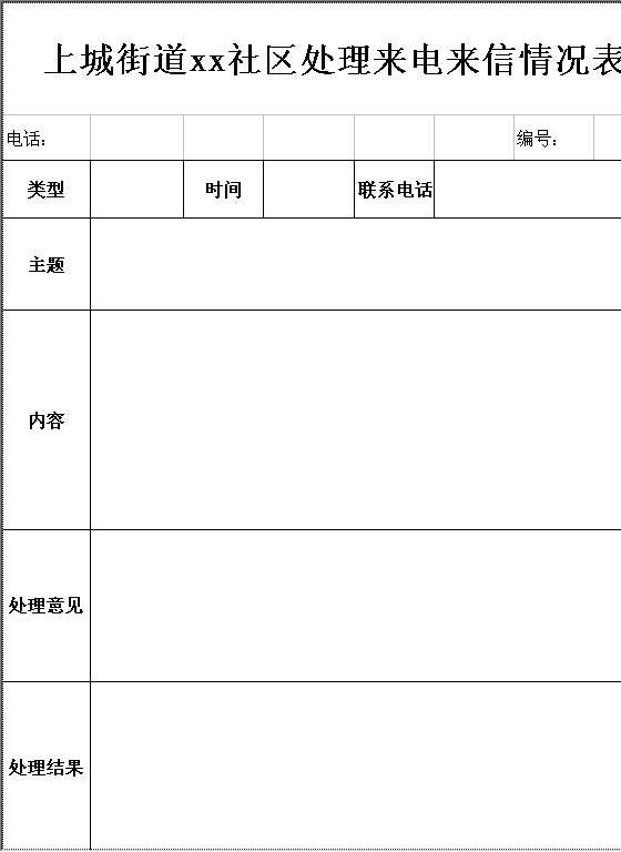 XX社区日常投诉来电来信登记表Excel模板