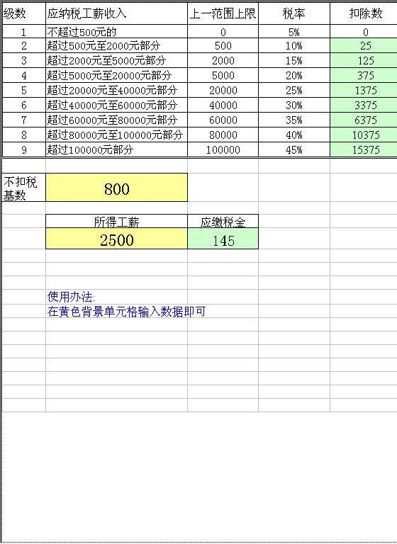 个人所得税Excel模板