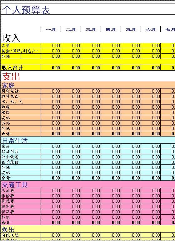 个人预算表Excel模板