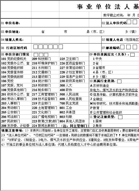 事业单位法人基本情况表Excel模板