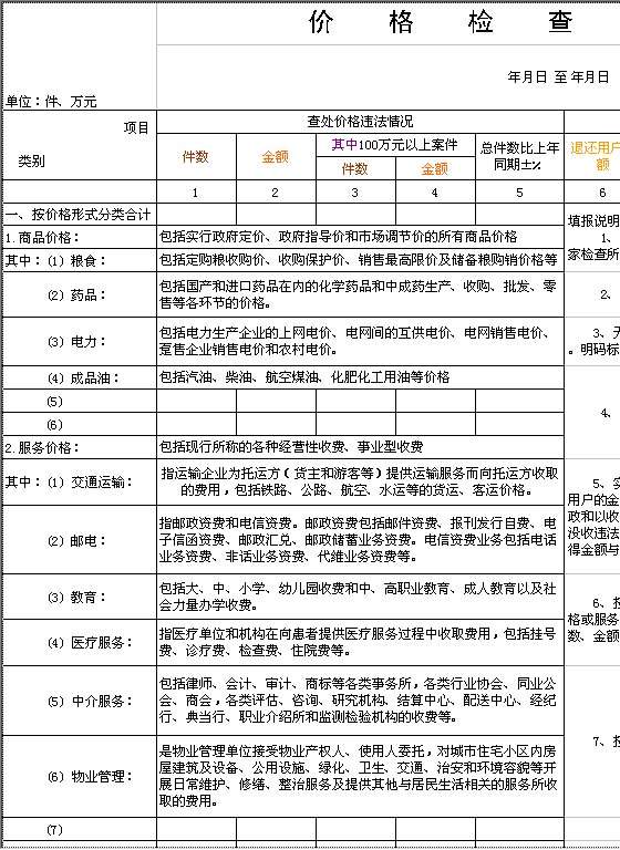 价格检查统计表Excel模板