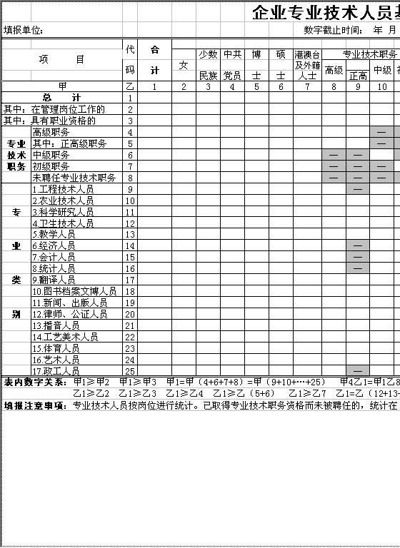 企业专业技术人员基本情况表Excel模板