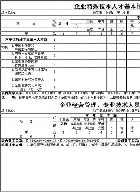 企业特殊技术人才基本情况表Excel模板