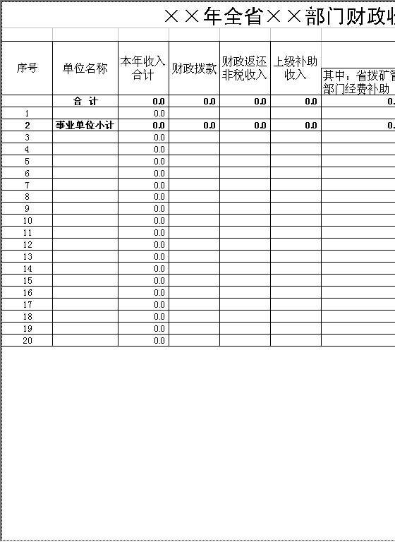 全省部门财政收入表Excel模板