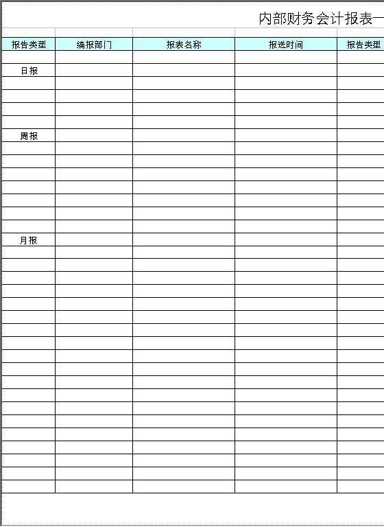 内部财务会计报表一览表Excel模板