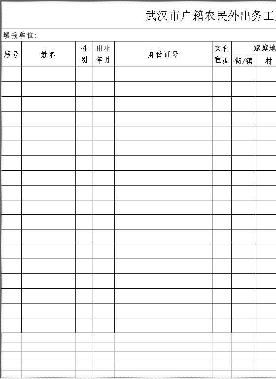 农民外出务工人员登记表Excel模板