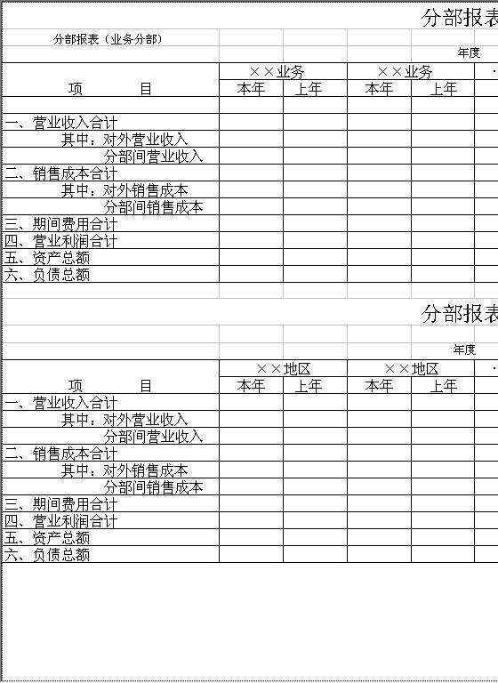 分部报表Excel模板