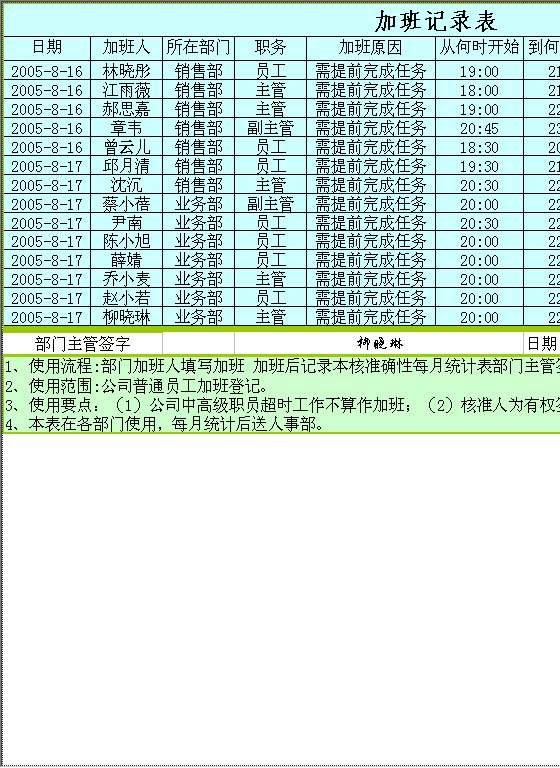 加班记录表实例拓展Excel模板