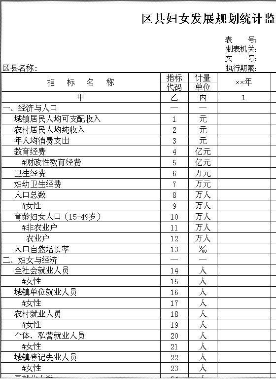 区县妇女儿童发展规划统计监测基本情况表Excel模板