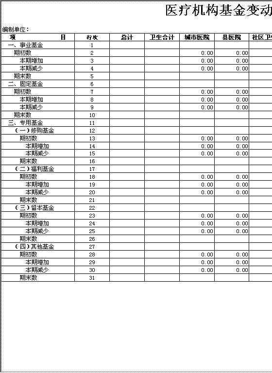 医疗机构基金变动情况表Excel模板