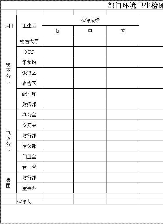 卫生检评表Excel模板