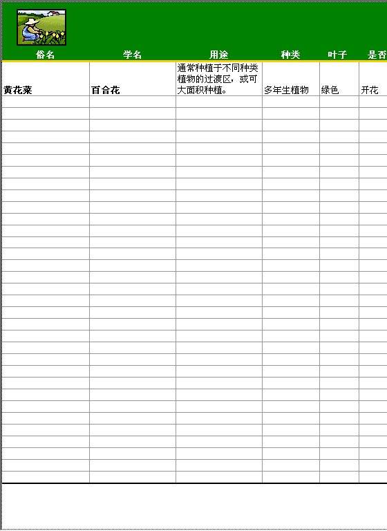 园区绿化一览表Excel模板