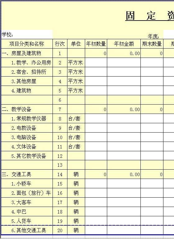 固定资产分类表Excel模板