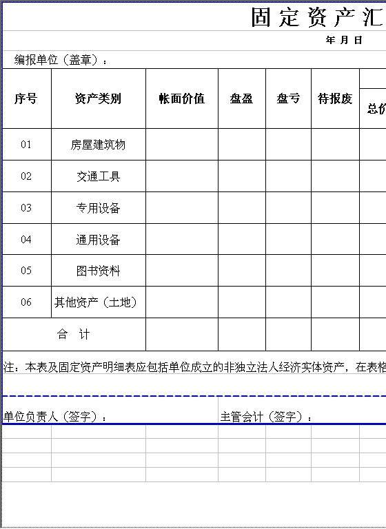 固定资产汇兑表Excel模板