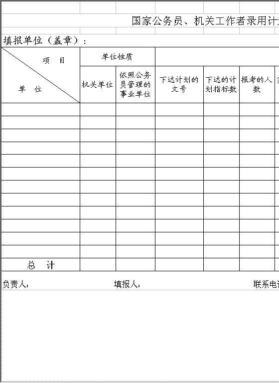 国家公务员机关工作者录用计划执行情况统计表Excel模板