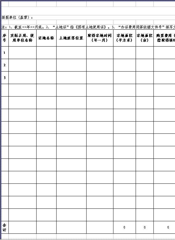 土地使用权调查表Excel模板
