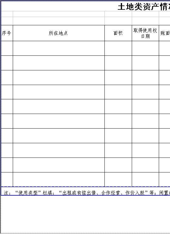 土地类资产情况明细表Excel模板