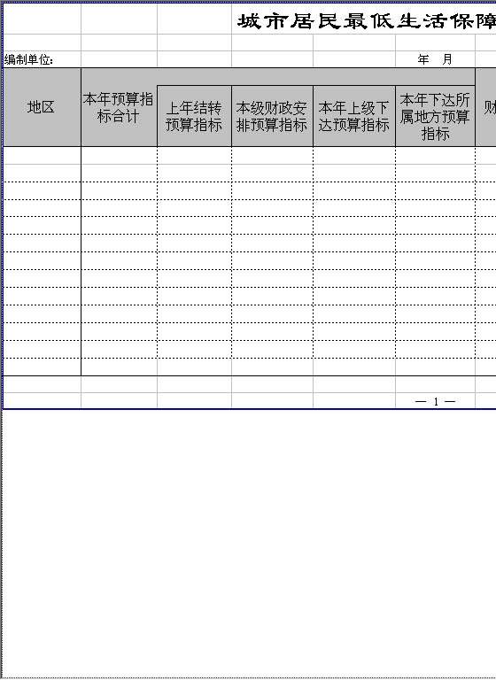 城市居民最低生活保障统计月报表Excel模板