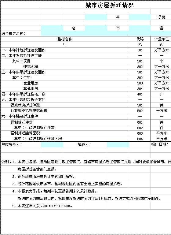 城市房屋拆迁情况Excel模板