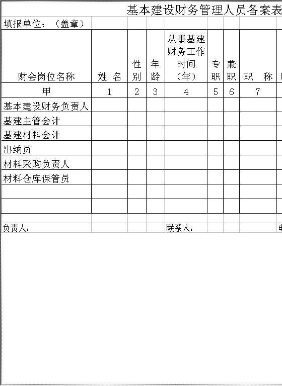 基本建设财务管理人员备案表Excel模板