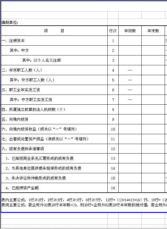 境外企业基本情况表Excel模板