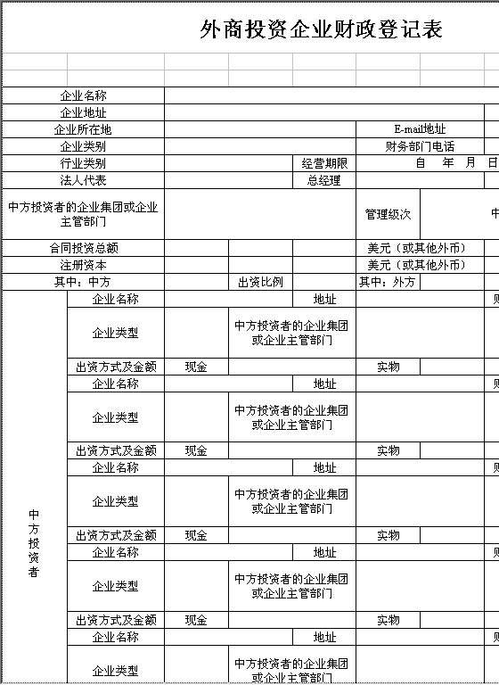 外商投资企业财政登记表1Excel模板