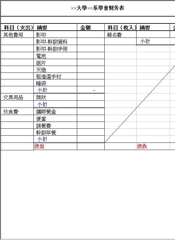 大学学会财务表Excel模板