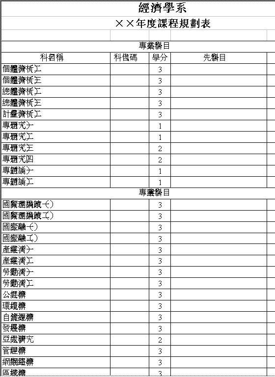 大学年度课程规划表Excel模板