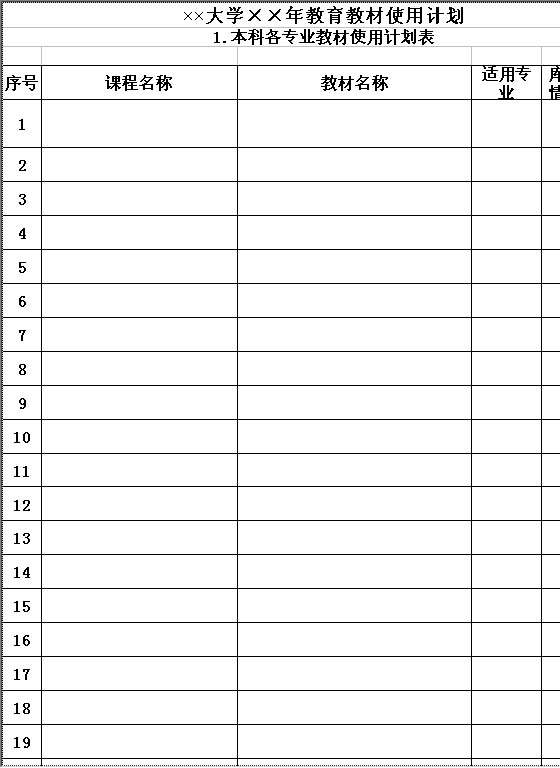 大学教育教材使用计划Excel模板