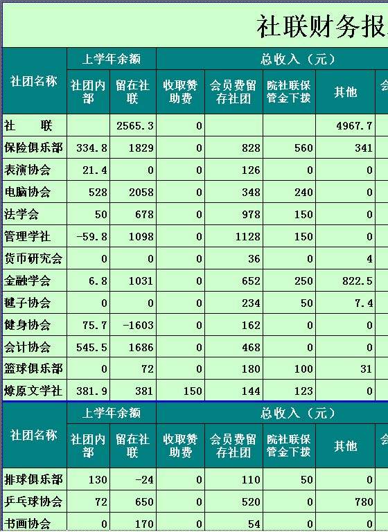 大学社联财务报表Excel模板