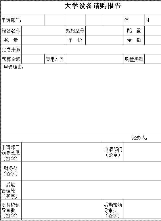 大学设备请购报告Excel模板