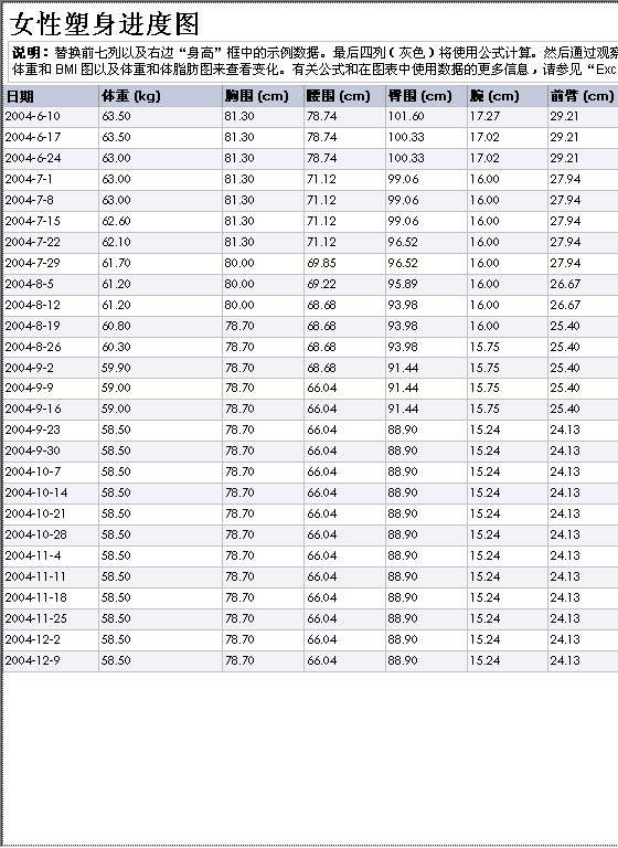 女士节食和减肥计划表Excel模板