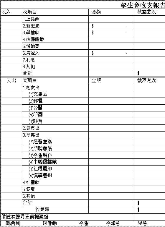 学生会收支报告表Excel模板