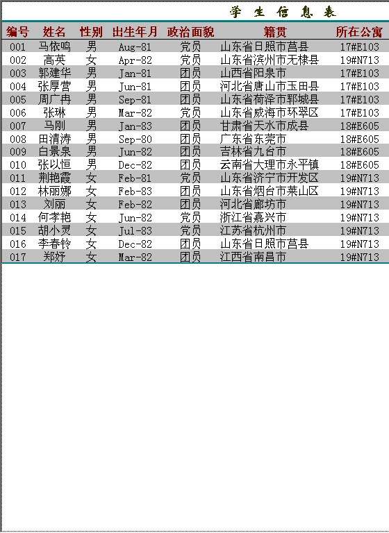 学生信息表Excel模板