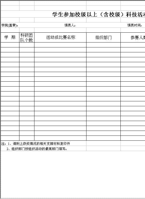 学生参加科技活动情况统计表Excel模板