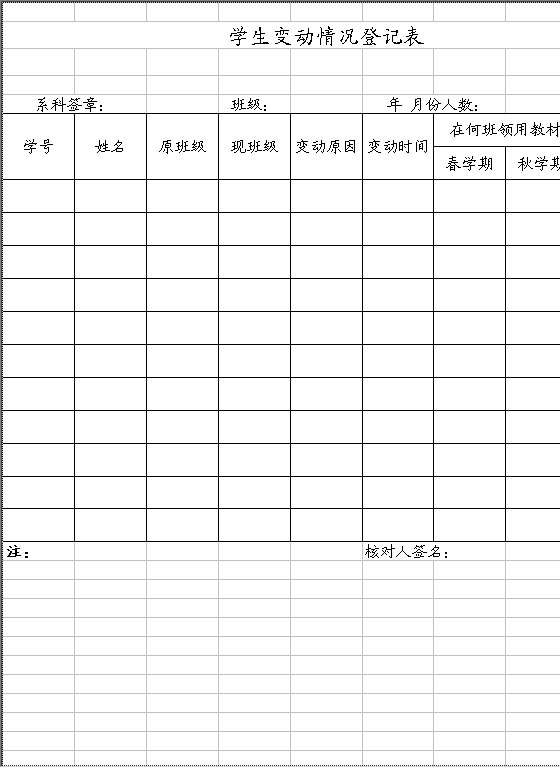 学生变动情况登记表Excel模板