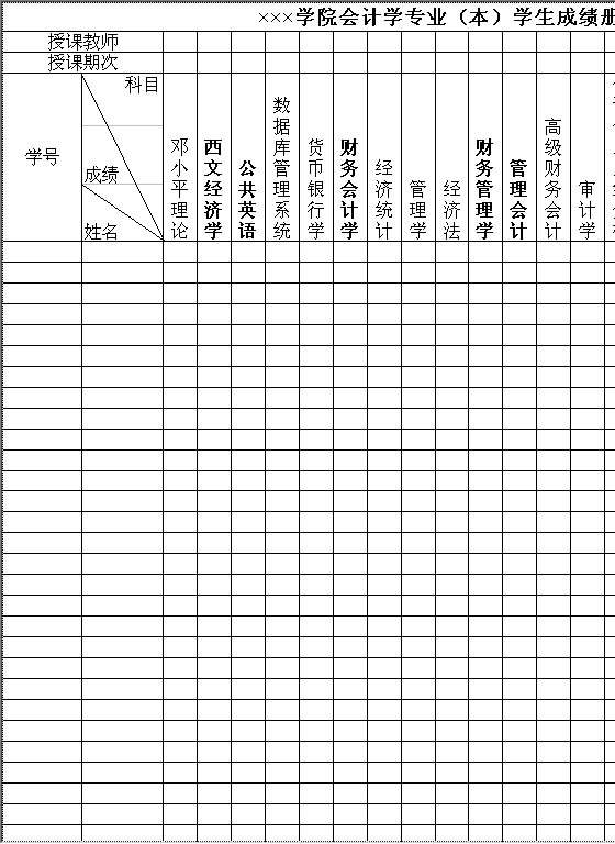 学院会计学专业（本）学生成绩册Excel模板