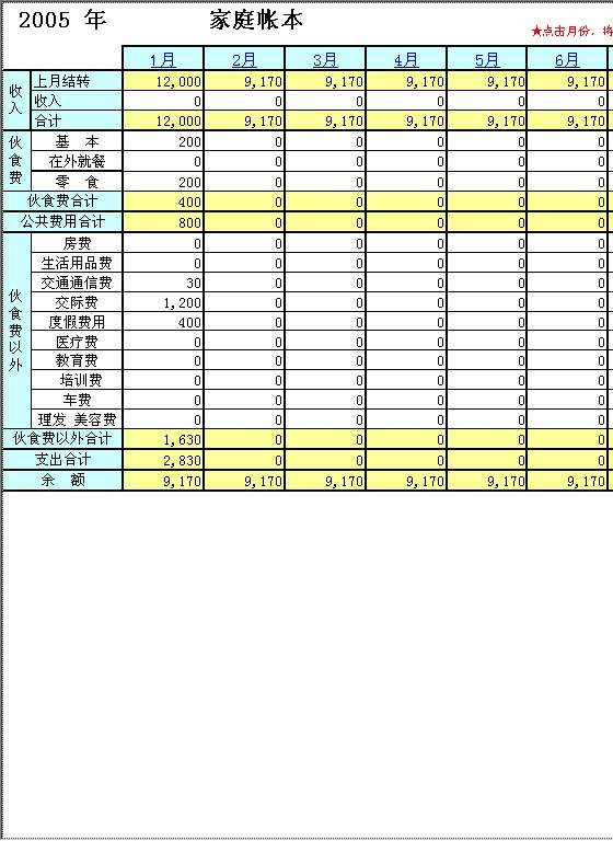 家庭帐本Excel模板