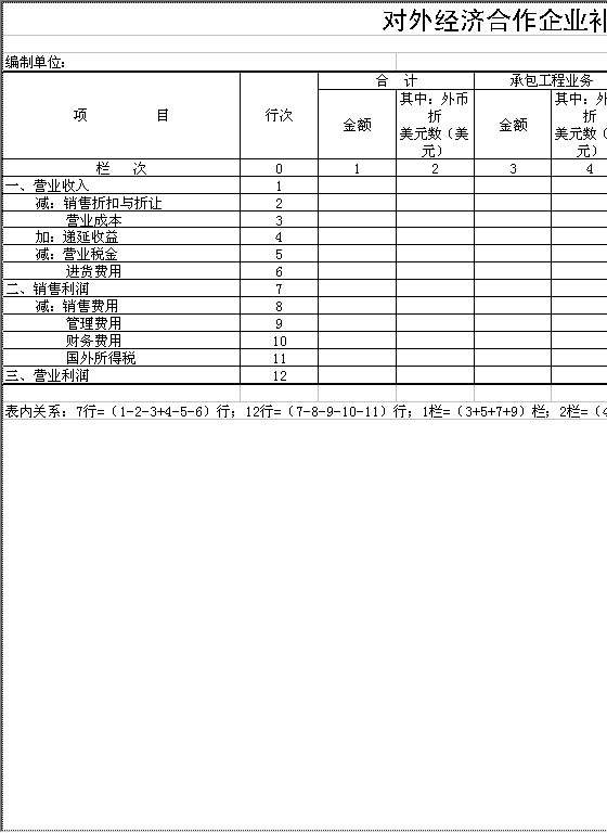 对外经济合作企业补充指标表Excel模板