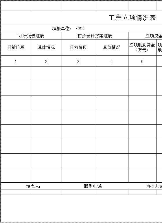 工程立项情况表Excel模板