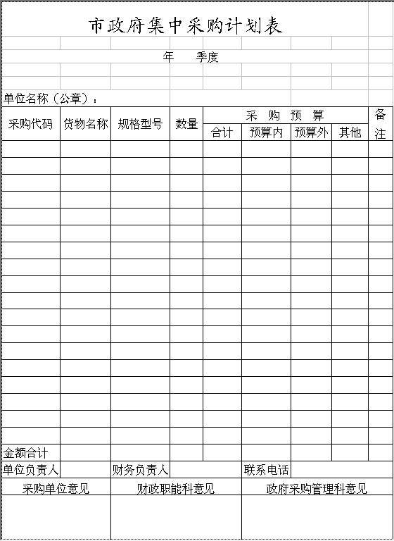 市政府集中采购计划表Excel模板