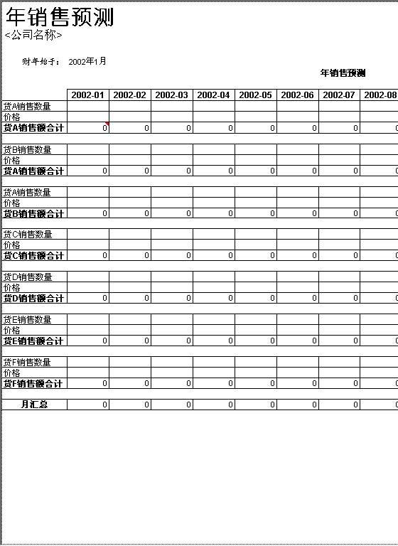 年销售预测Excel模板
