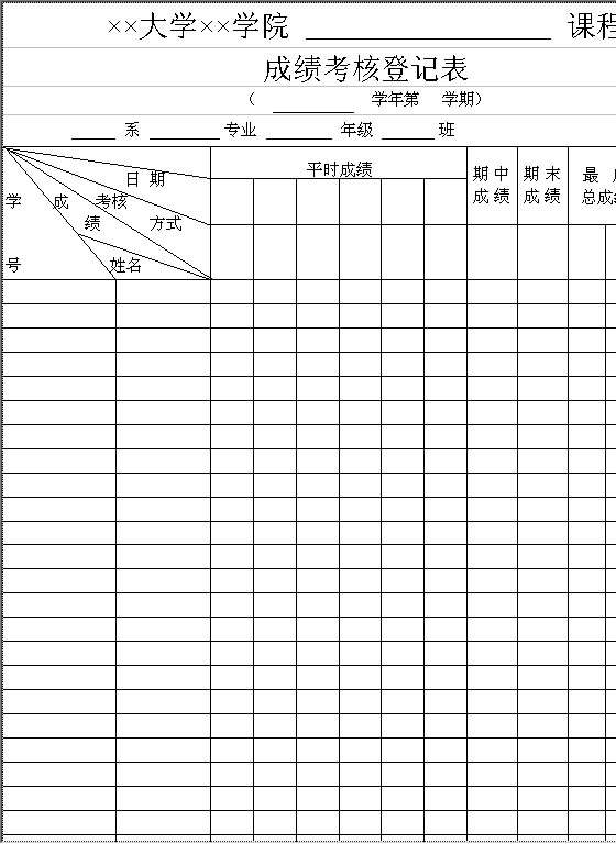 成绩考核登记表Excel模板