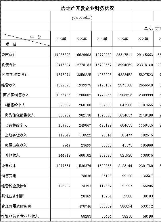 房地产开发企业财务状况Excel模板