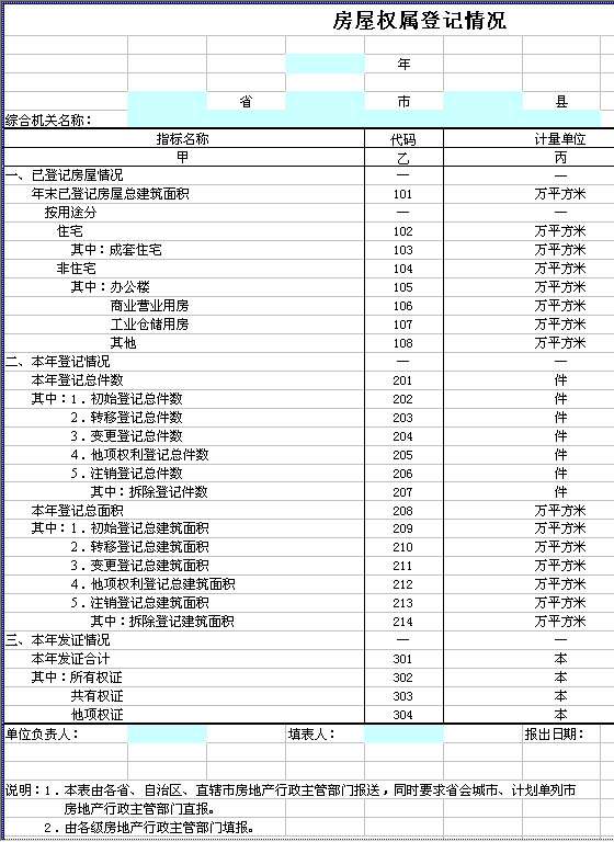 房屋权属登记情况Excel模板