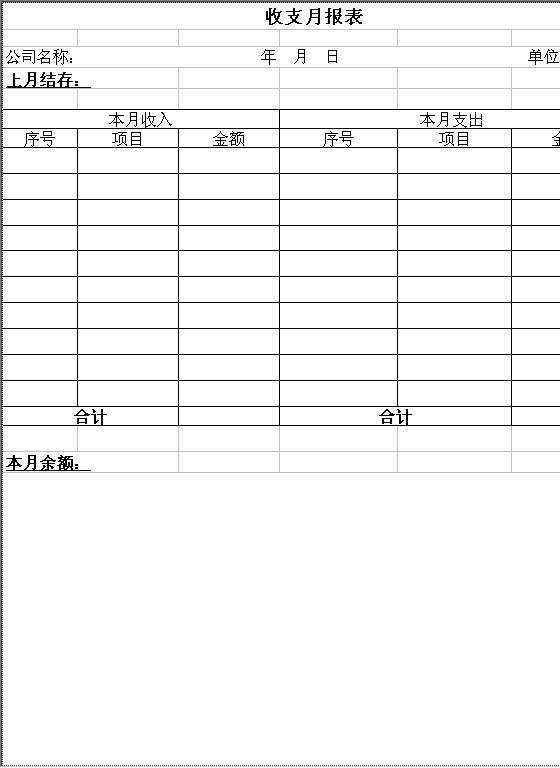 收支月报表Excel模板