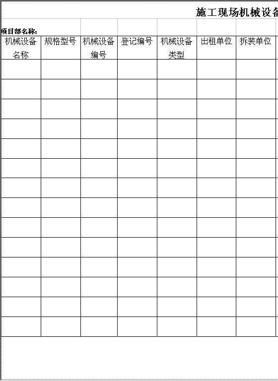 施工现场机械设备台帐Excel模板