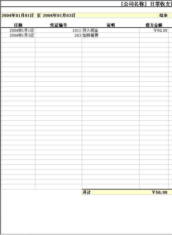日常收支记录Excel模板