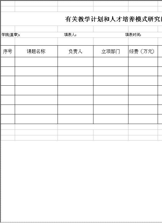 有关教学计划和人才培养模式研究的课题及成果Excel模板