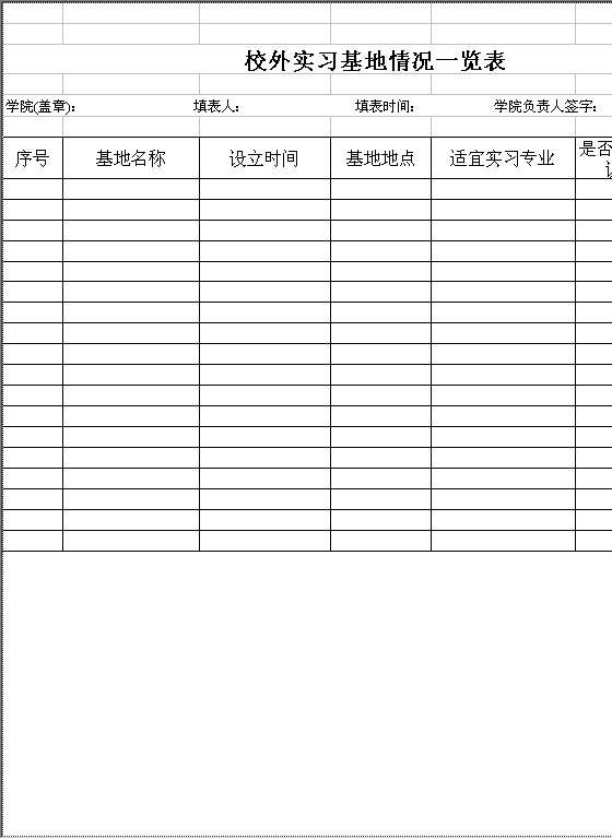 校外实习基地情况一览表Excel模板